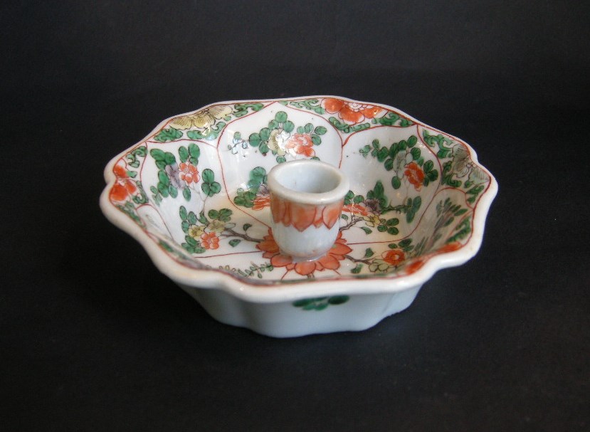 Rare candleholder "famille verte" porcelain - the shape was derived from a European metal model